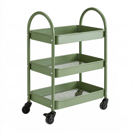 Carrello portaoggetti dalle linee essenziali su ruote a tre livelli, colore grigio